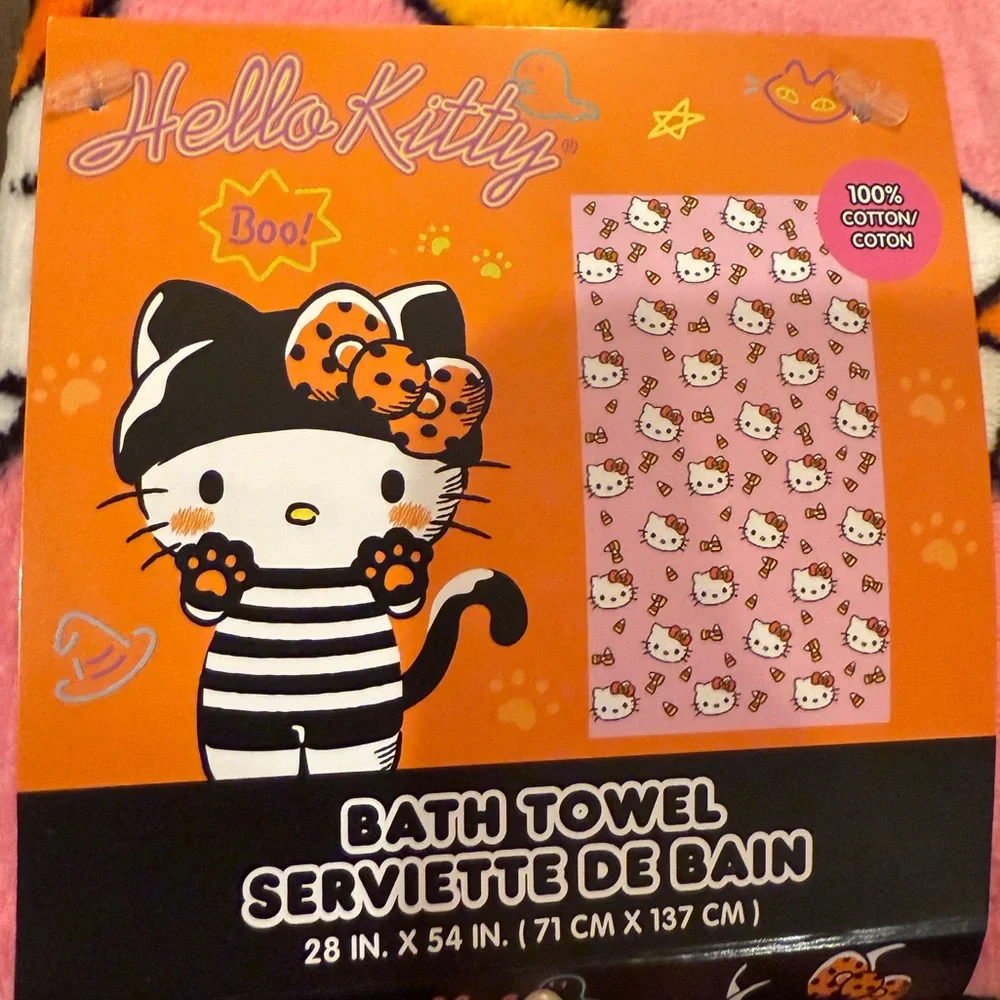 HELLO KITTY Pink Halloween Candy Corn Bath Towel & Hand Towel Set🎀🎃 NWT